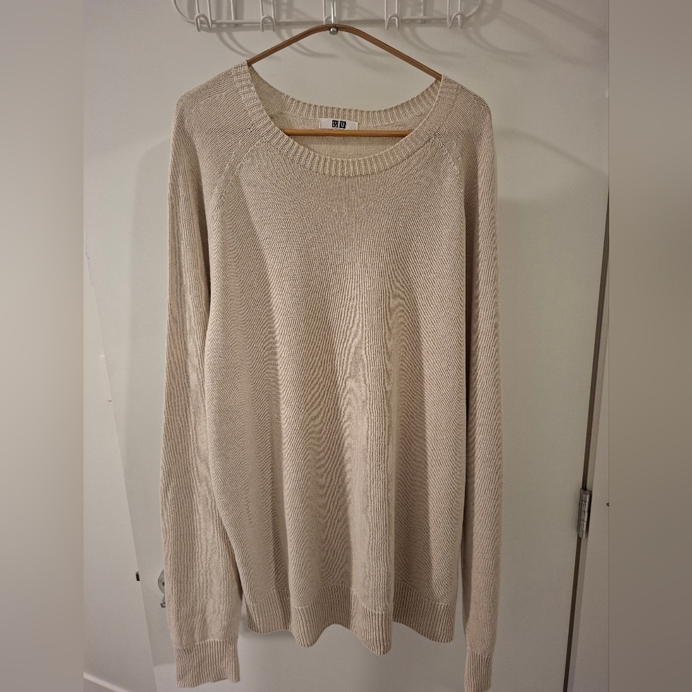 Uniqlo Men's Relaxed Fit Linen & Cotton Ivory/Beige Crewneck Sweater (Size L)